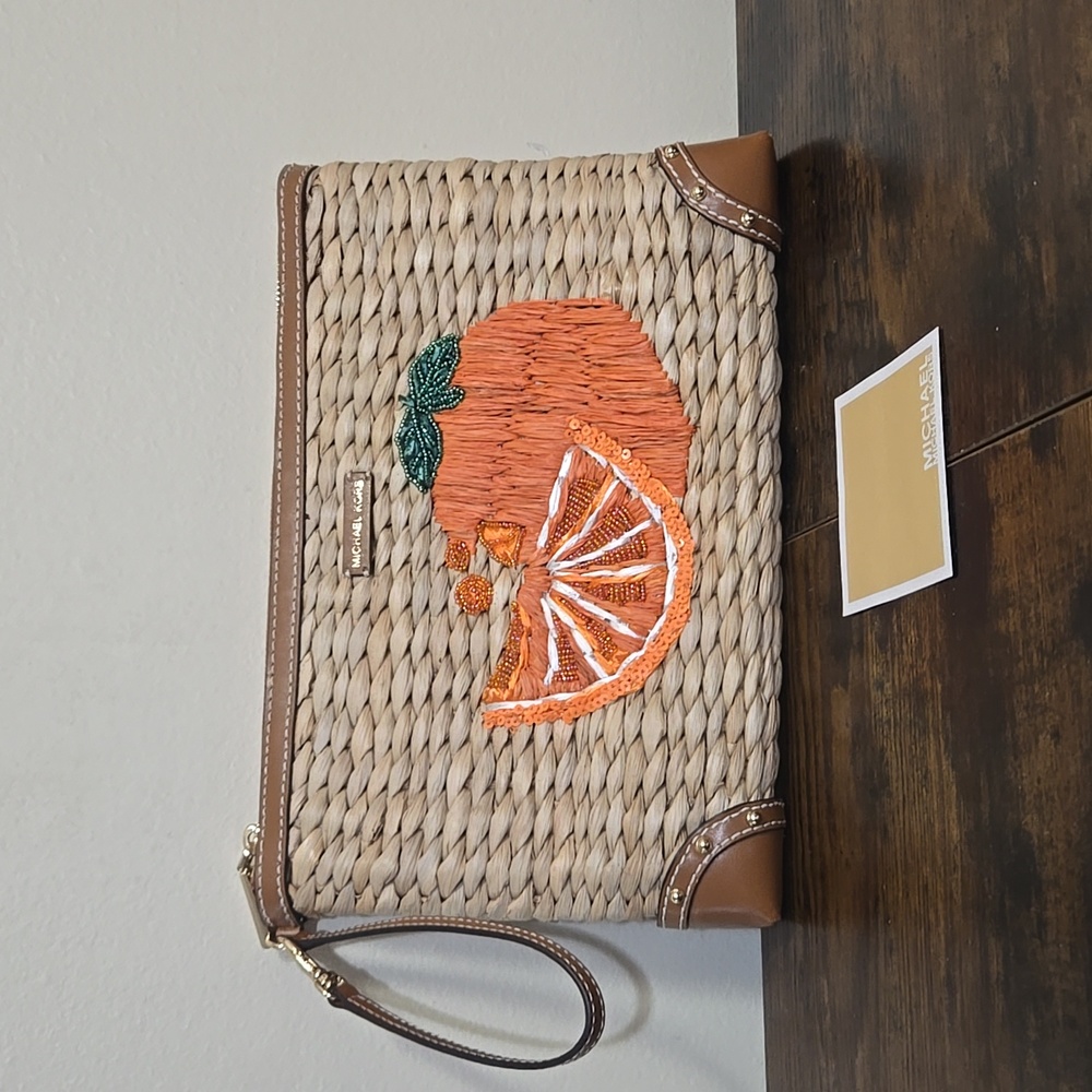 Michael Kors Malibu Straw Orange XL Clutch